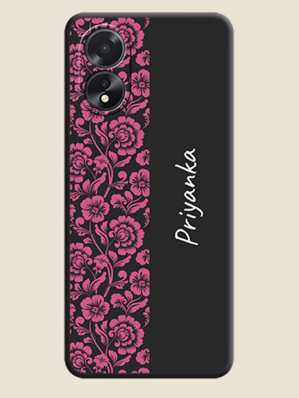 Custom Pink Floral Pattern Design With Custom Text On Space Black Personalized Soft Matte Phone Covers - Oppo A18