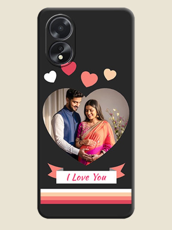 Custom Love Shaped Photo with Colorful Stripes on Personalised Space Black Soft Matte Cases - Oppo A38