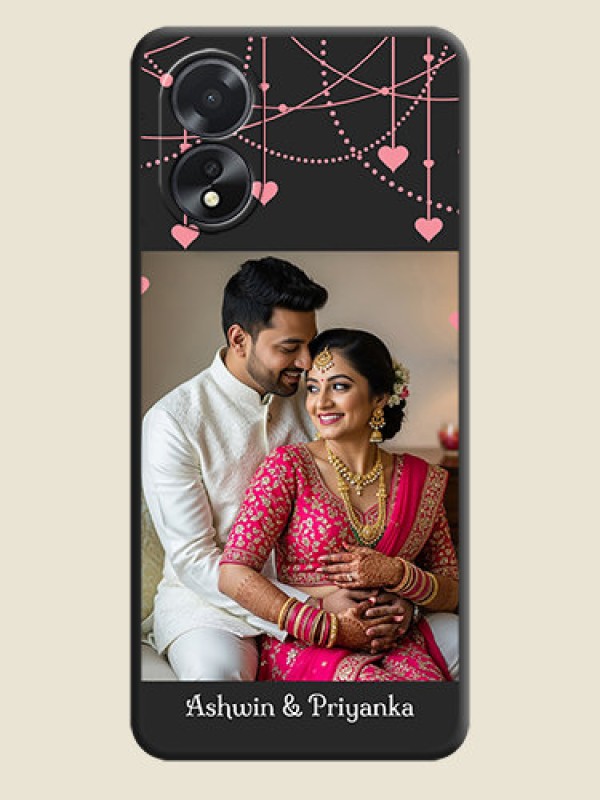 Custom Pink Love Hangings with Text on Space Black Custom Soft Matte Back Cover - Oppo A38