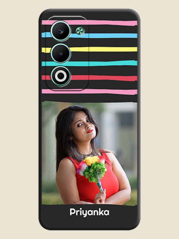 Custom Multicolor Lines with Image On Space Black Custom Soft Matte Mobile Back Cover - Oppo A5 5G