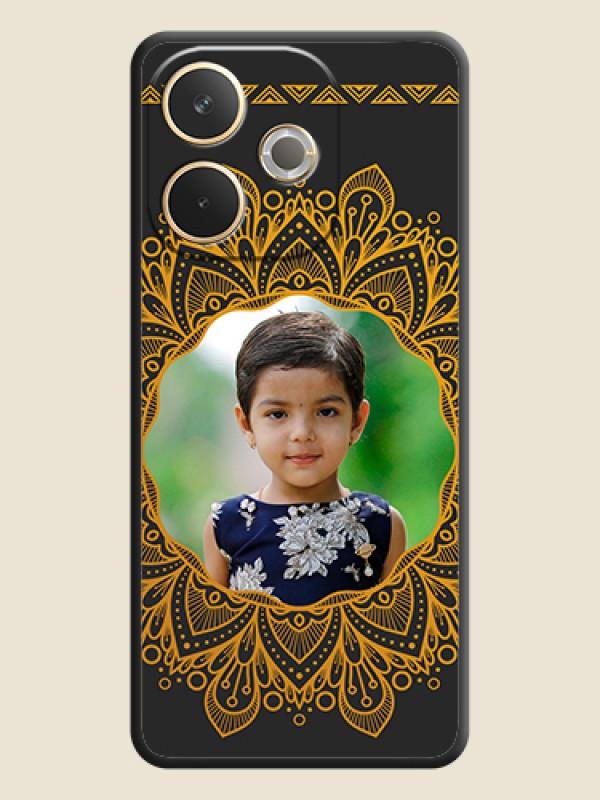Custom Round Image with Floral Design On Space Black Custom Soft Matte Mobile Back Cover - Oppo A5 Pro 5G