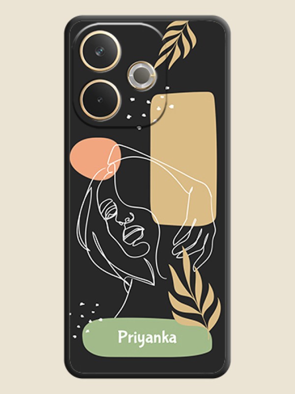 Custom Custom Text With Line Art Of Women & Leaves Design On Space Black Custom Soft Matte Mobile Back Cover - Oppo A5 Pro 5G