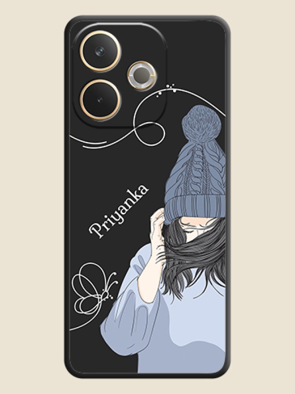 Custom Girl With Blue Winter Outfiit Custom Text Design On Space Black Custom Soft Matte Mobile Back Cover - Oppo A5 Pro 5G
