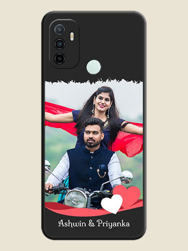 Custom Pin Color Love Shaped Ribbon Design with Text on Space Black Custom Soft Matte Phone Back Cover - Oppo A53 2020