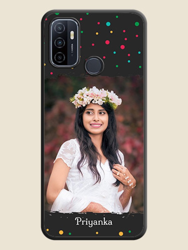 Custom Multicolor Dotted Pattern with Text on Space Black Custom Soft Matte Phone Back Cover - Oppo A53 2020