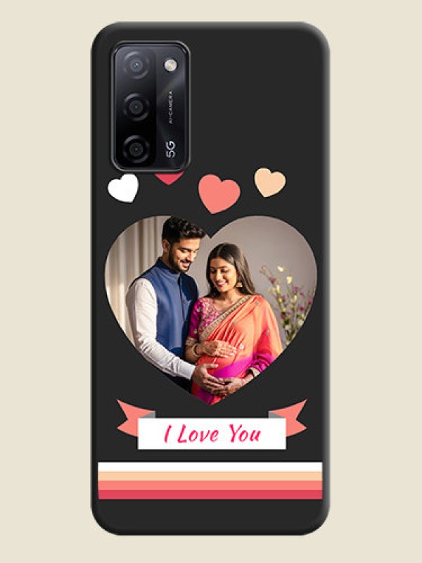 Custom Love Shaped Photo with Colorful Stripes on Personalised Space Black Soft Matte Cases - Oppo A53s 5G