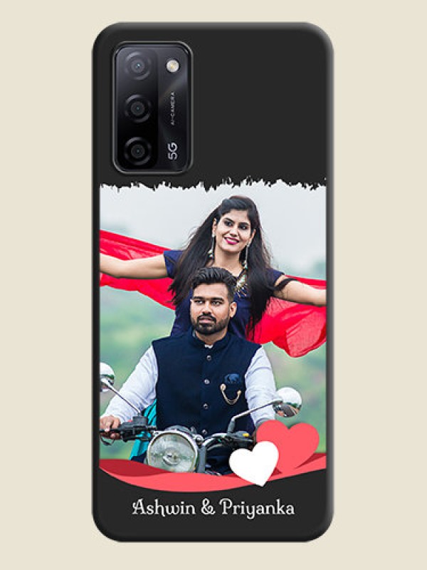 Custom Pin Color Love Shaped Ribbon Design with Text on Space Black Custom Soft Matte Phone Back Cover - Oppo A53s 5G