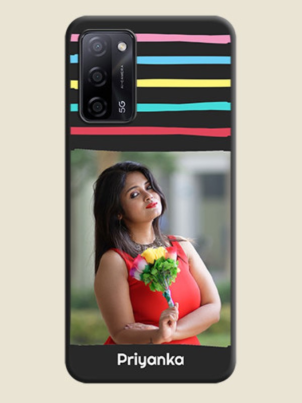 Custom Multicolor Lines with Image on Space Black Personalized Soft Matte Phone Covers - Oppo A53s 5G