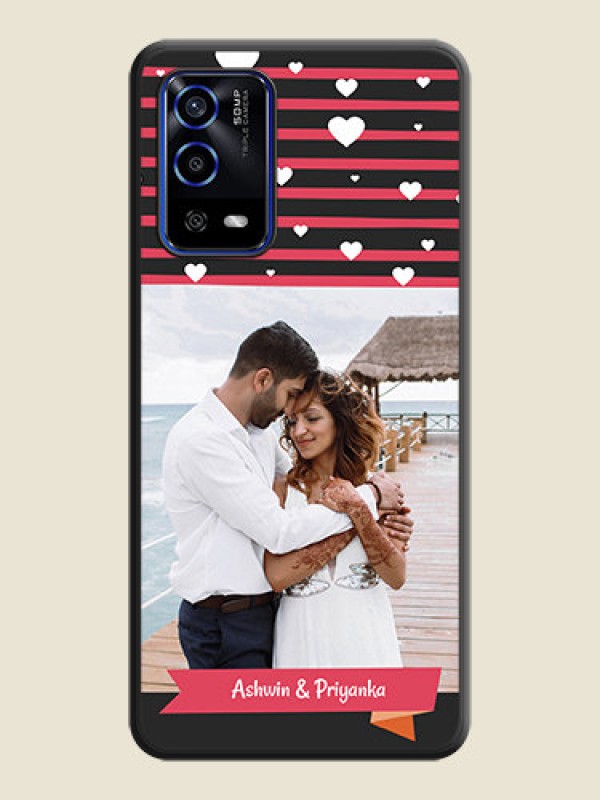 Custom White Color Love Symbols with Pink Lines Pattern on Space Black Custom Soft Matte Phone Cases - Oppo A55