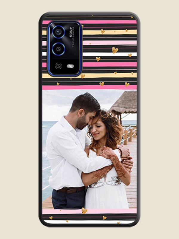 Custom Multicolor Lines and Golden Love Symbols Design on Photo on Space Black Soft Matte Mobile Cover - Oppo A55