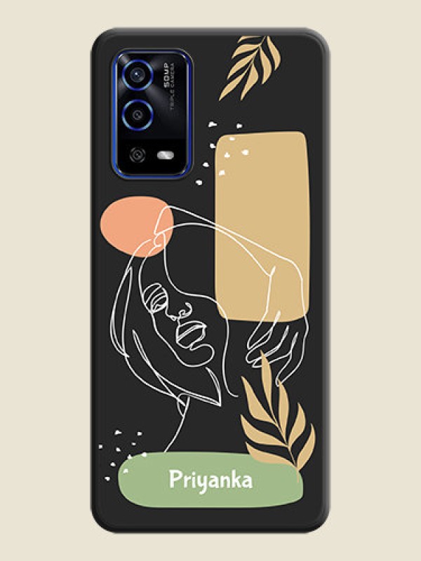 Custom Custom Text With Line Art Of Women & Leaves Design On Space Black Personalized Soft Matte Phone Covers -Oppo A55