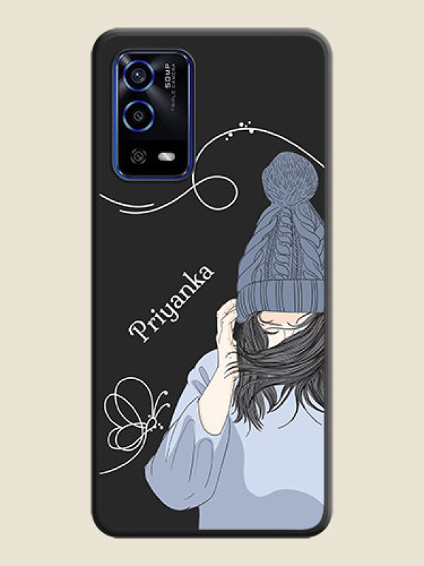 Custom Girl With Blue Winter Outfiit Custom Text Design On Space Black Personalized Soft Matte Phone Covers -Oppo A55