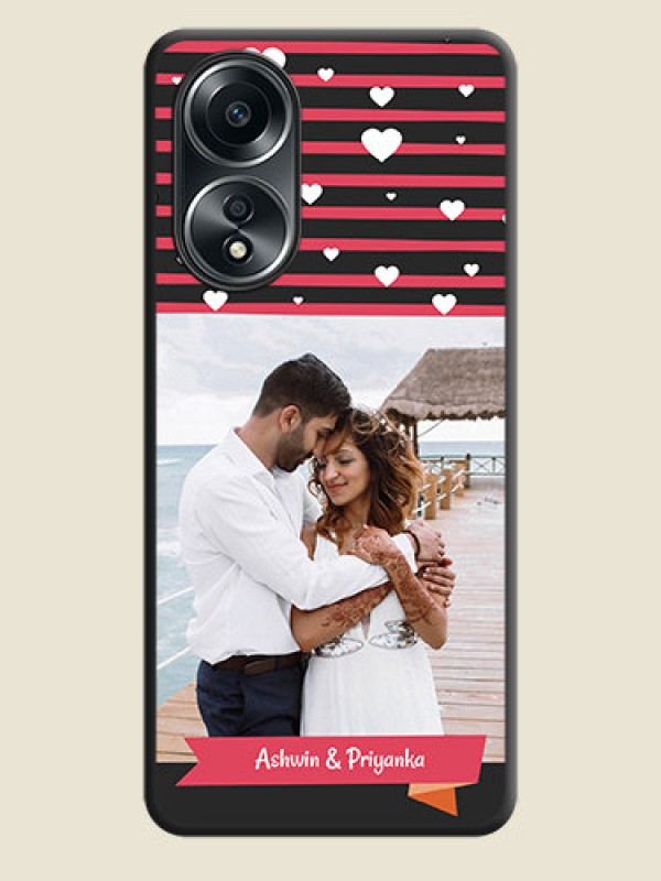 Custom White Color Love Symbols with Pink Lines Pattern on Space Black Custom Soft Matte Phone Cases - Oppo A58