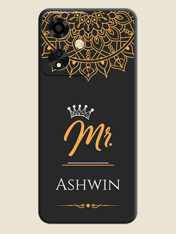 Custom Mr Name with Floral Design On Space Black Custom Soft Matte Mobile Back Cover - Oppo A59 5G