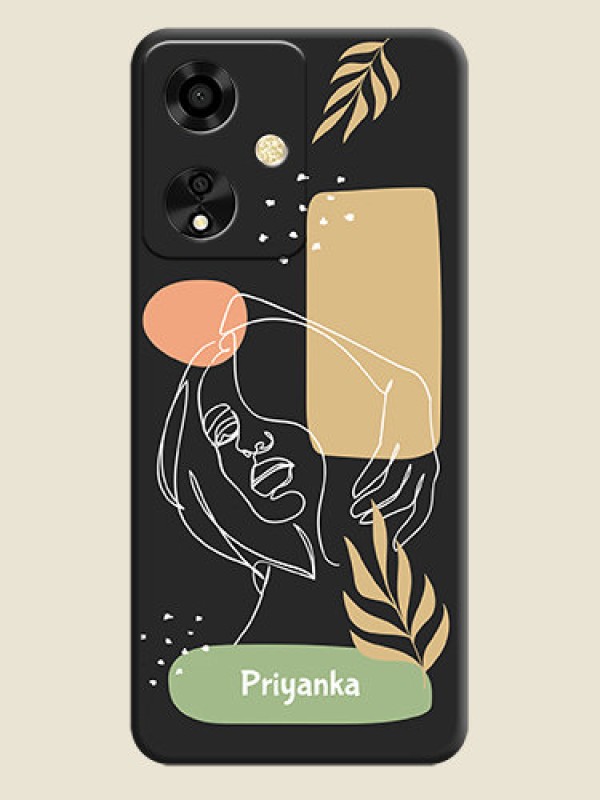 Custom Custom Text With Line Art Of Women & Leaves Design On Space Black Custom Soft Matte Mobile Back Cover - Oppo A59 5G