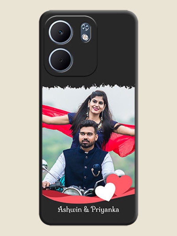 Custom Pin Color Love Shaped Ribbon Design with Text On Space Black Custom Soft Matte Mobile Back Cover - Oppo A5X 4G