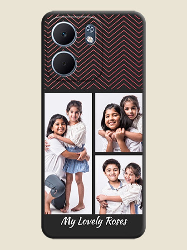 Custom Wave Pattern with 3 Image Holder On Space Black Custom Soft Matte Mobile Back Cover - Oppo A5X 4G