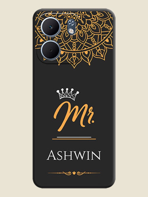 Custom Mr Name with Floral Design On Space Black Custom Soft Matte Mobile Back Cover - Oppo A5x 5G
