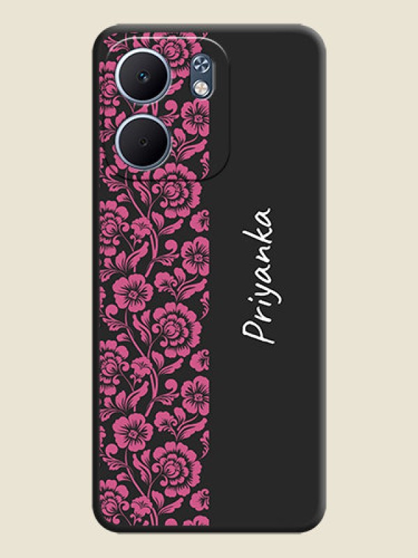 Custom Pink Floral Pattern Design With Custom Text On Space Black Custom Soft Matte Mobile Back Cover - Oppo A5x 5G
