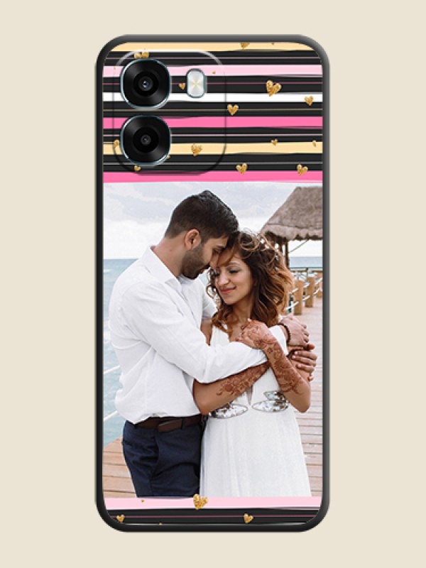 Custom Multicolor Lines and Golden Love Symbols Design on Photo On Space Black Custom Soft Matte Mobile Back Cover - Oppo A6 5G