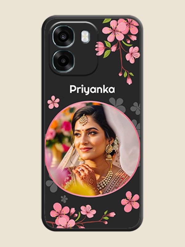 Custom Round Image with Pink Color Floral Design on Photo On Space Black Custom Soft Matte Mobile Back Cover - Oppo A6 5G