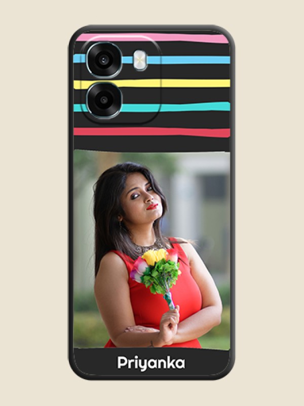 Custom Multicolor Lines with Image On Space Black Custom Soft Matte Mobile Back Cover - Oppo A6 5G