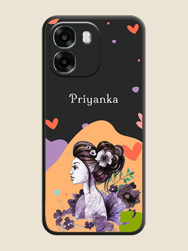 Custom Namecase For Her With Fancy Lady Image On Space Black Custom Soft Matte Mobile Back Cover - Oppo A6 5G