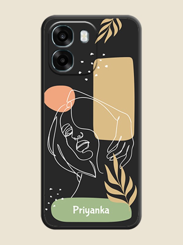 Custom Custom Text With Line Art Of Women & Leaves Design On Space Black Custom Soft Matte Mobile Back Cover - Oppo A6 5G
