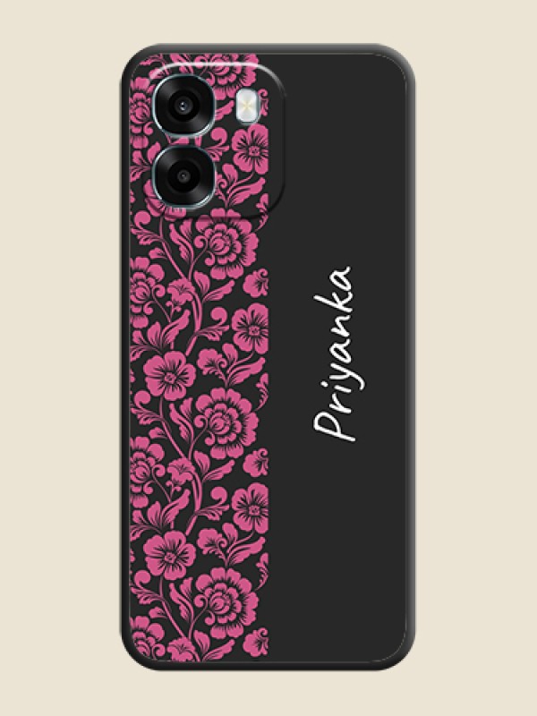 Custom Pink Floral Pattern Design With Custom Text On Space Black Custom Soft Matte Mobile Back Cover - Oppo A6 5G