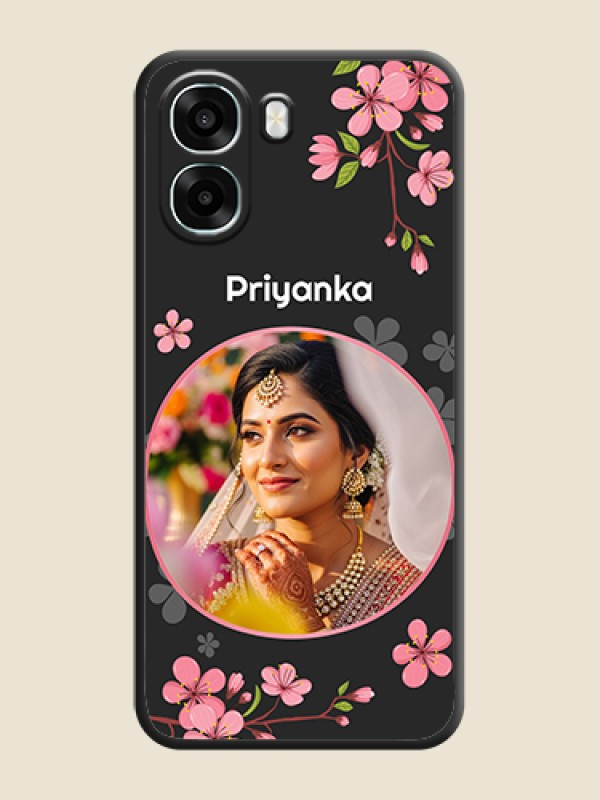 Custom Round Image with Pink Color Floral Design on Photo On Space Black Custom Soft Matte Mobile Back Cover - Oppo A6x 4G
