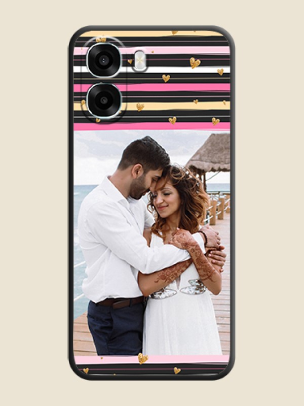 Custom Multicolor Lines and Golden Love Symbols Design on Photo On Space Black Custom Soft Matte Mobile Back Cover - Oppo A6x 5G
