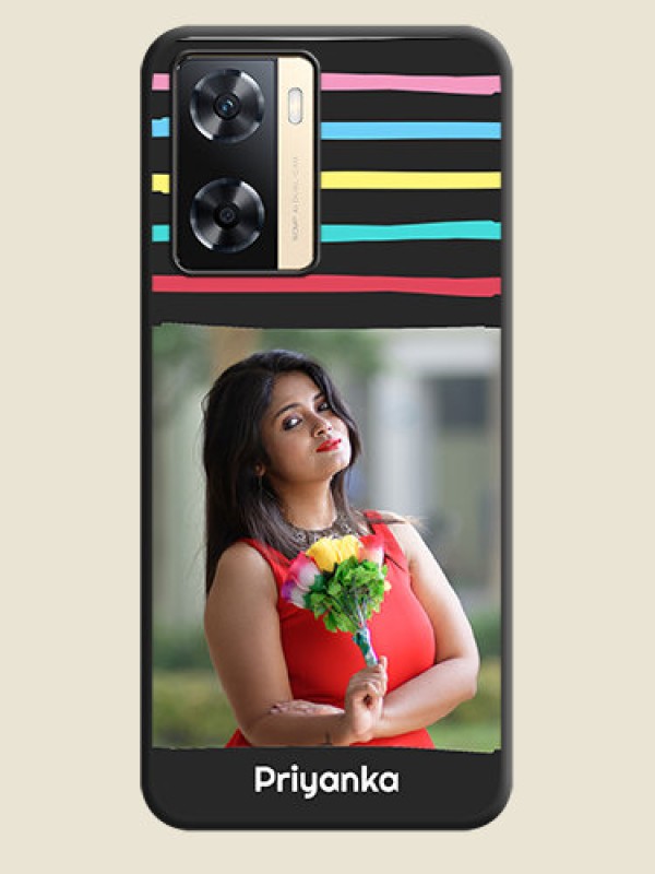 Custom Multicolor Lines with Image on Space Black Personalized Soft Matte Phone Covers - Oppo A77 4G