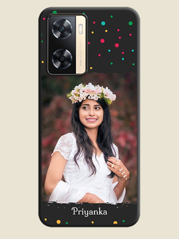Custom Multicolor Dotted Pattern with Text on Space Black Custom Soft Matte Phone Back Cover - Oppo A77 4G