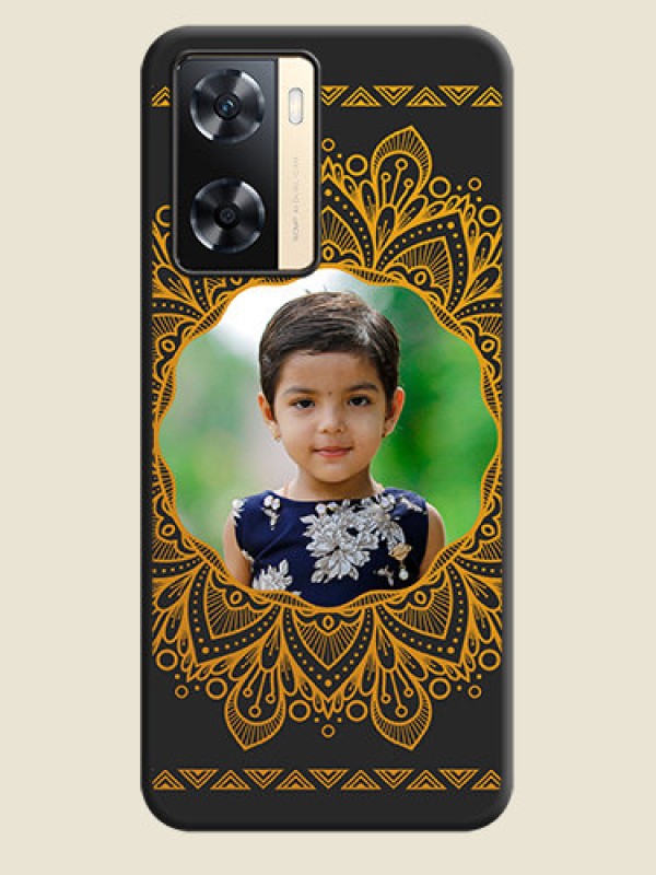Custom Round Image with Floral Design on Photo on Space Black Soft Matte Mobile Cover - Oppo A77 4G