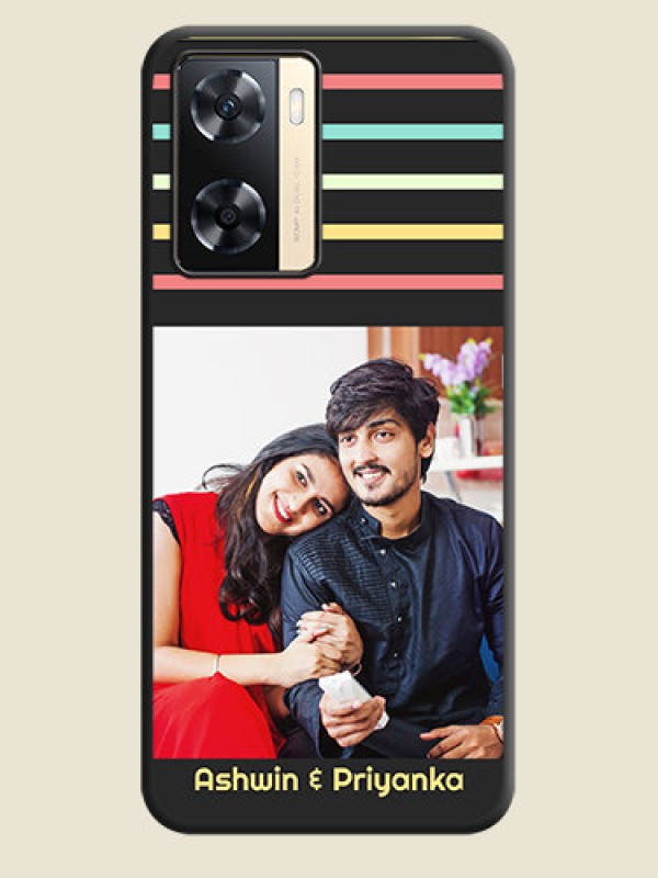 Custom Color Stripes with Photo and Text on Photo on Space Black Soft Matte Mobile Case - Oppo A77 4G