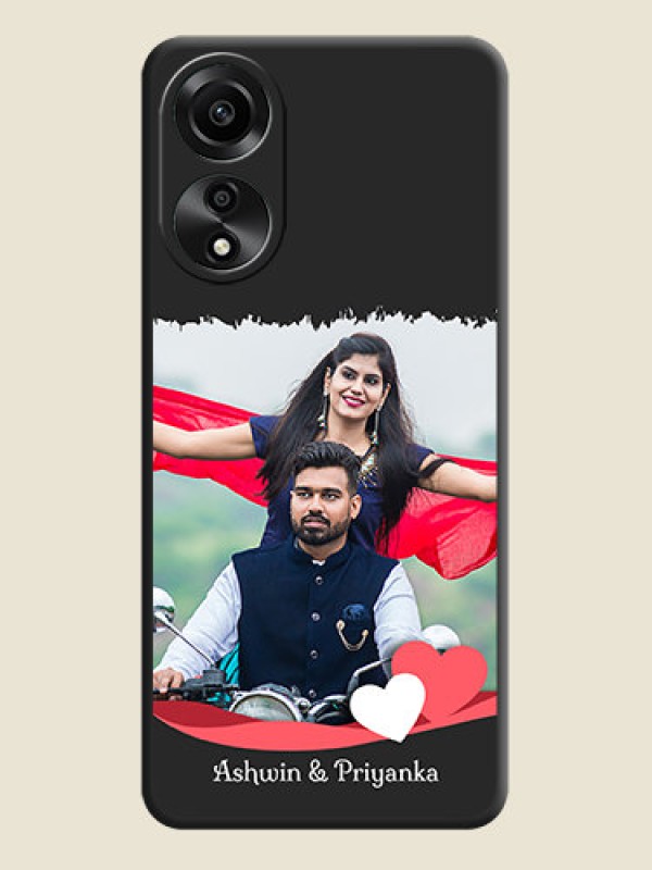 Custom Pink Color Love Shaped Ribbon Design with Text on Space Black Custom Soft Matte Phone Back Cover - Oppo A78 4G