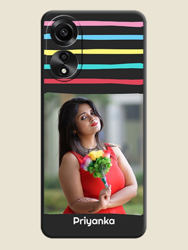Custom Multicolor Lines with Image on Space Black Personalized Soft Matte Phone Covers - Oppo A78 4G