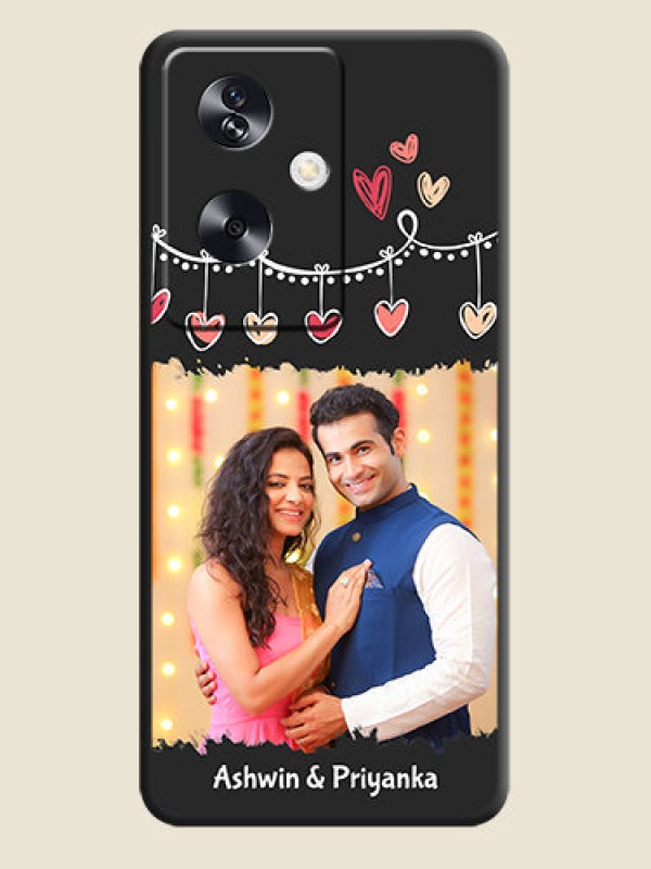 Custom Pink Love Hangings with Name On Space Black Custom Soft Matte Mobile Back Cover - Oppo A79 5G