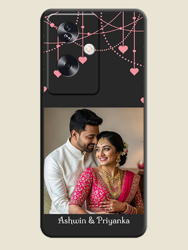 Custom Pink Love Hangings with Text On Space Black Custom Soft Matte Mobile Back Cover - Oppo A79 5G