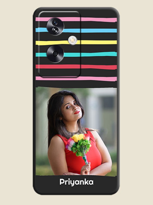 Custom Multicolor Lines with Image On Space Black Custom Soft Matte Mobile Back Cover - Oppo A79 5G