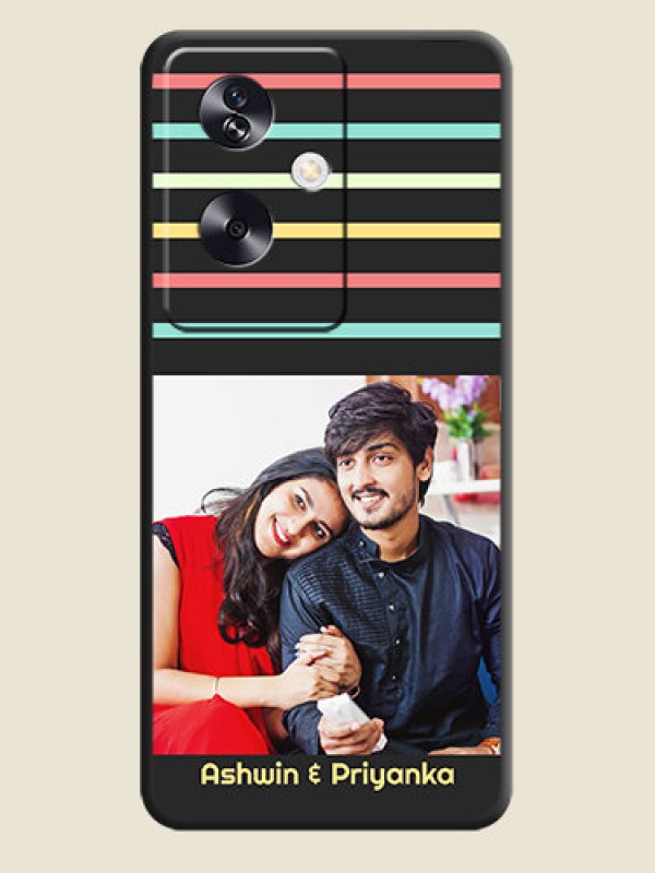 Custom Color Stripes with Photo and Text on Photo  On Space Black Custom Soft Matte Mobile Back Cover - Oppo A79 5G