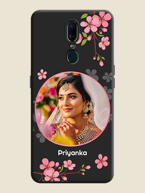 Custom Round Image with Pink Color Floral Design on Photo on Space Black Soft Matte Back Cover - Oppo A9