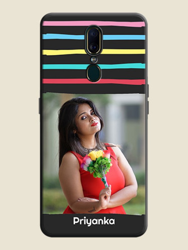 Custom Multicolor Lines with Image on Space Black Personalized Soft Matte Phone Covers - Oppo A9