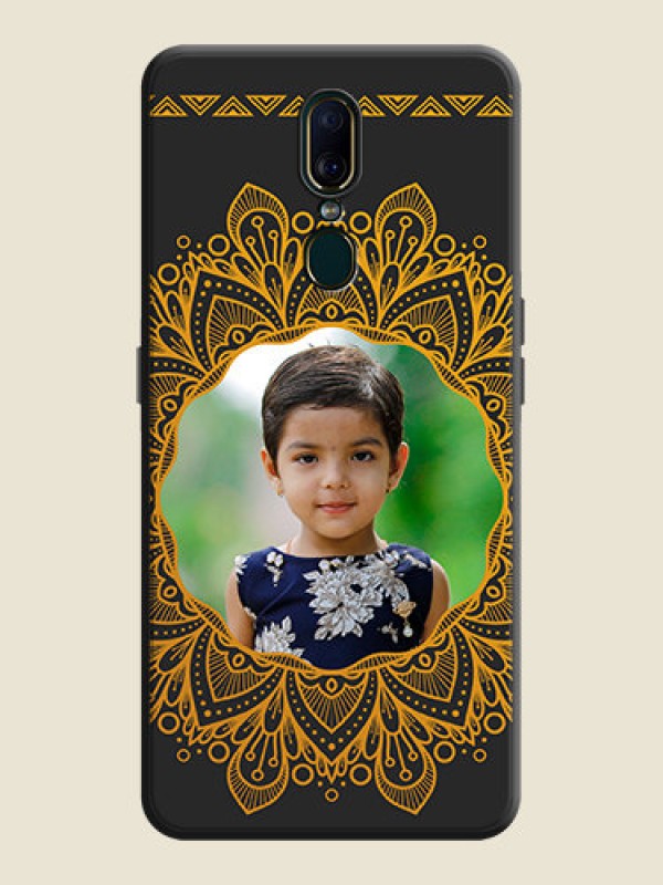 Custom Round Image with Floral Design - Photo on Space Black Soft Matte Mobile Cover - Oppo F11