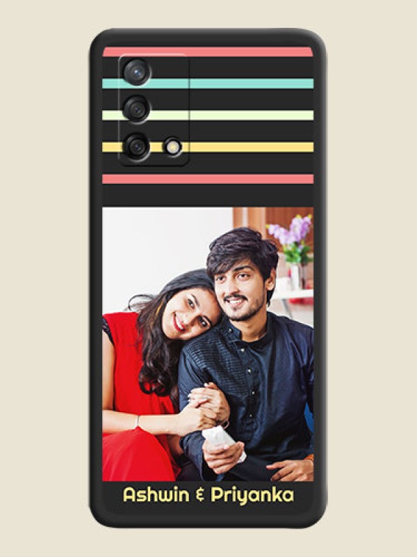 Custom Color Stripes with Photo and Text on Photo on Space Black Soft Matte Mobile Case - Oppo F19s