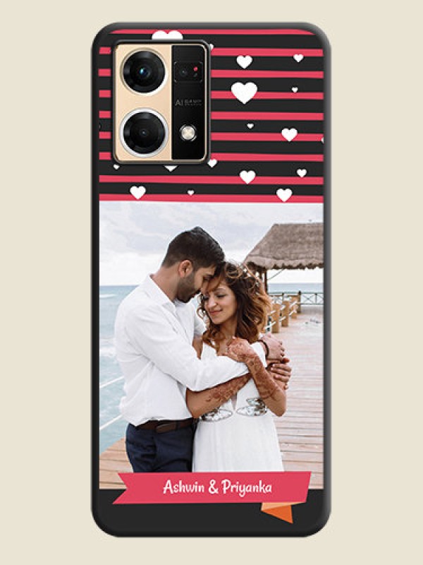 Custom White Color Love Symbols with Pink Lines Pattern on Space Black Custom Soft Matte Phone Cases - Oppo F21 Pro 4G