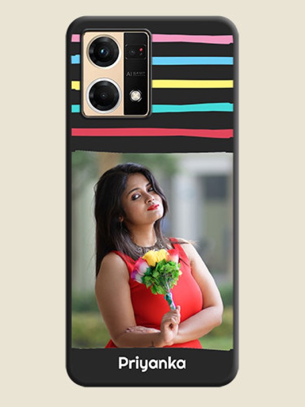 Custom Multicolor Lines with Image on Space Black Personalized Soft Matte Phone Covers - Oppo F21 Pro 4G