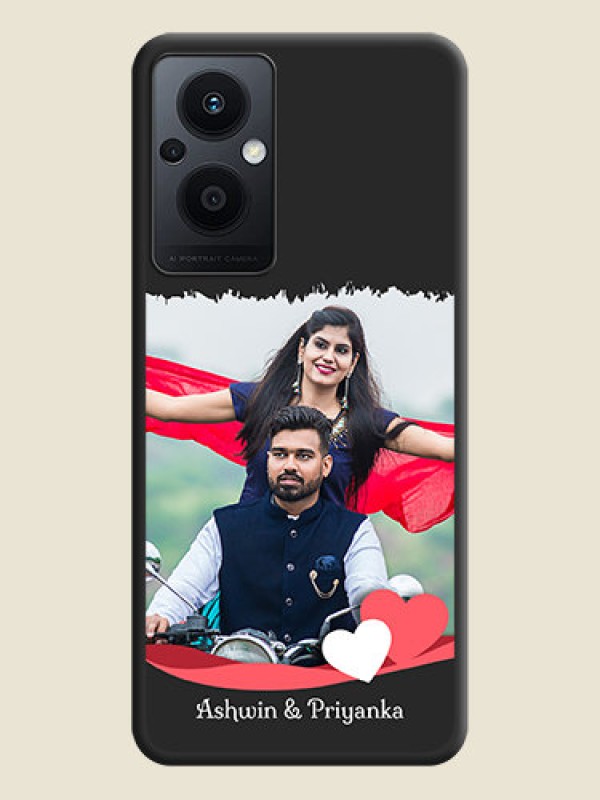 Custom Pin Color Love Shaped Ribbon Design with Text on Space Black Custom Soft Matte Phone Back Cover - Oppo F21 Pro 5G