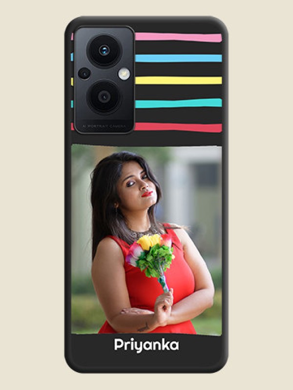 Custom Multicolor Lines with Image on Space Black Personalized Soft Matte Phone Covers - Oppo F21 Pro 5G