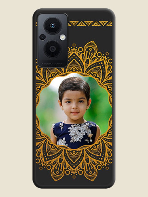 Custom Round Image with Floral Design on Photo on Space Black Soft Matte Mobile Cover - Oppo F21 Pro 5G
